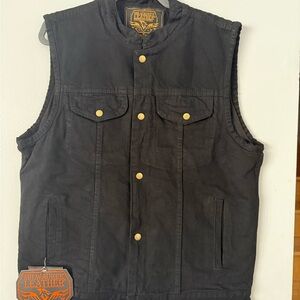 Milwaukee Leather "SOA Style" Biker Cut - Black Denim Vest - Concealed Carry